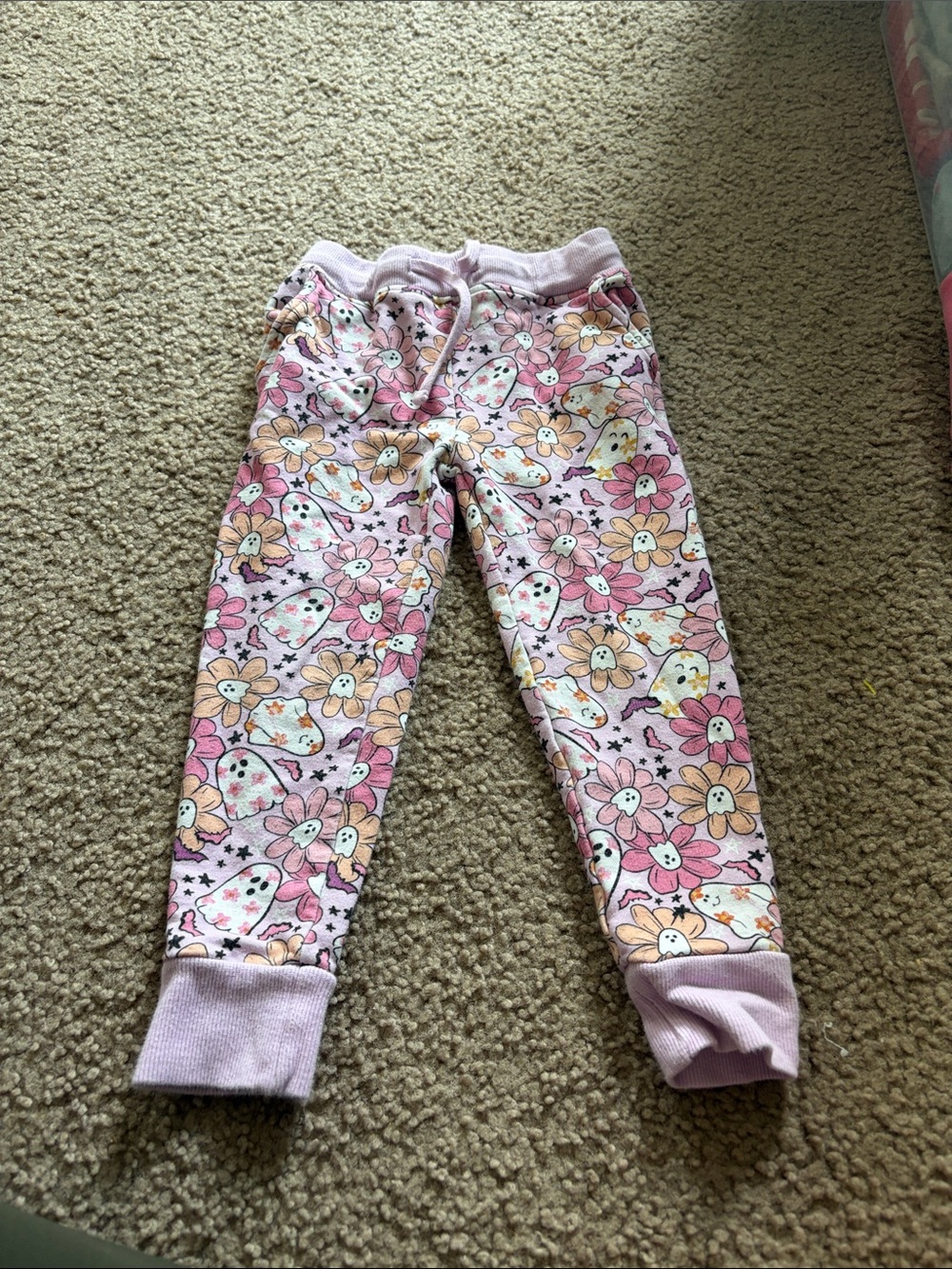 B70 Bums and Roses Bamboo Jogger Swetpants, Floral Ghost Print 2t